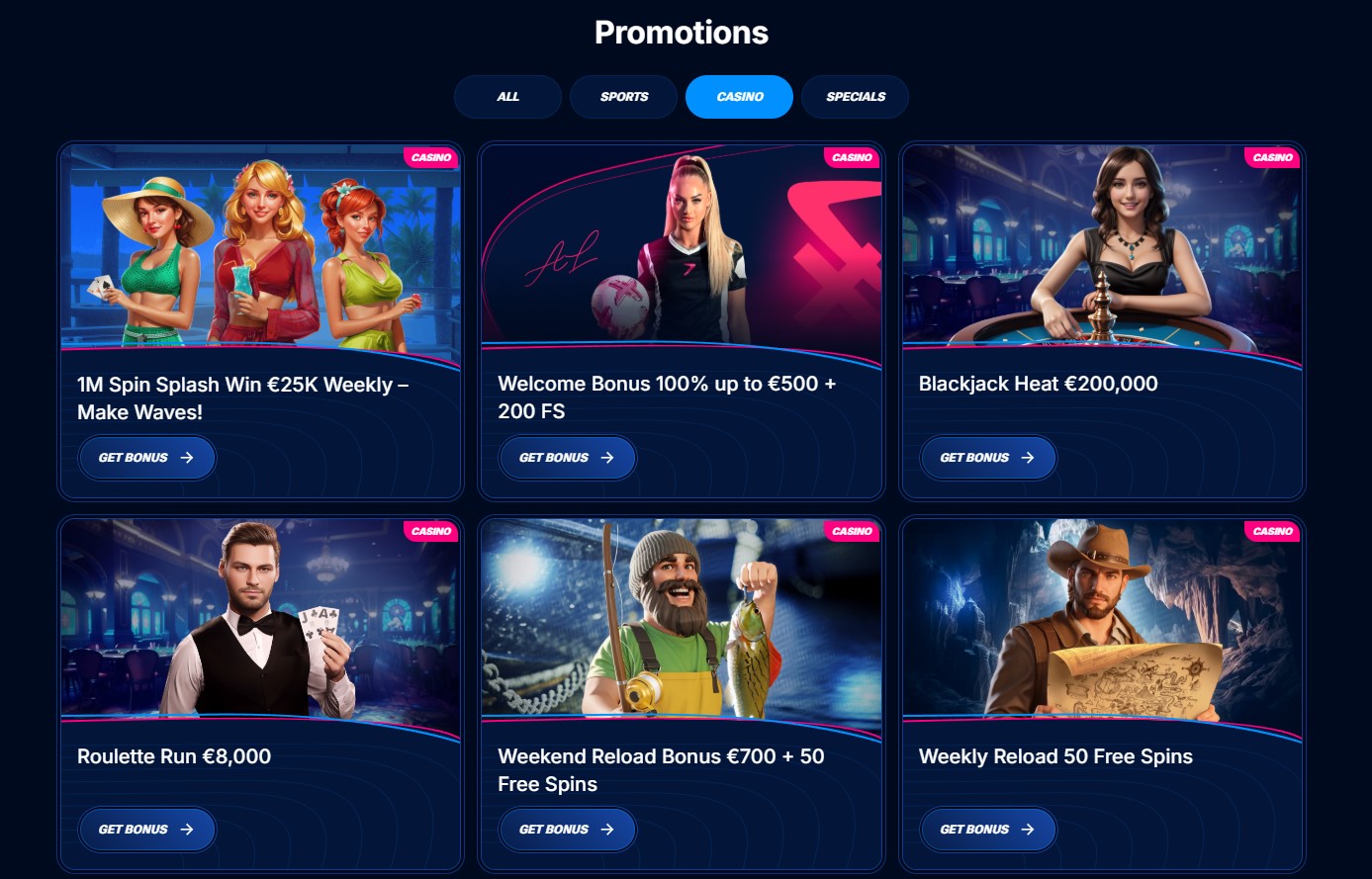 Promotions page of Boomerang Casino